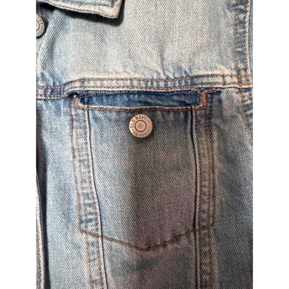 Old Navy PS X ON Distressed Light Wash Denim Jacket XL (14-16) Frayed Hem Button - Picture 2 of 11